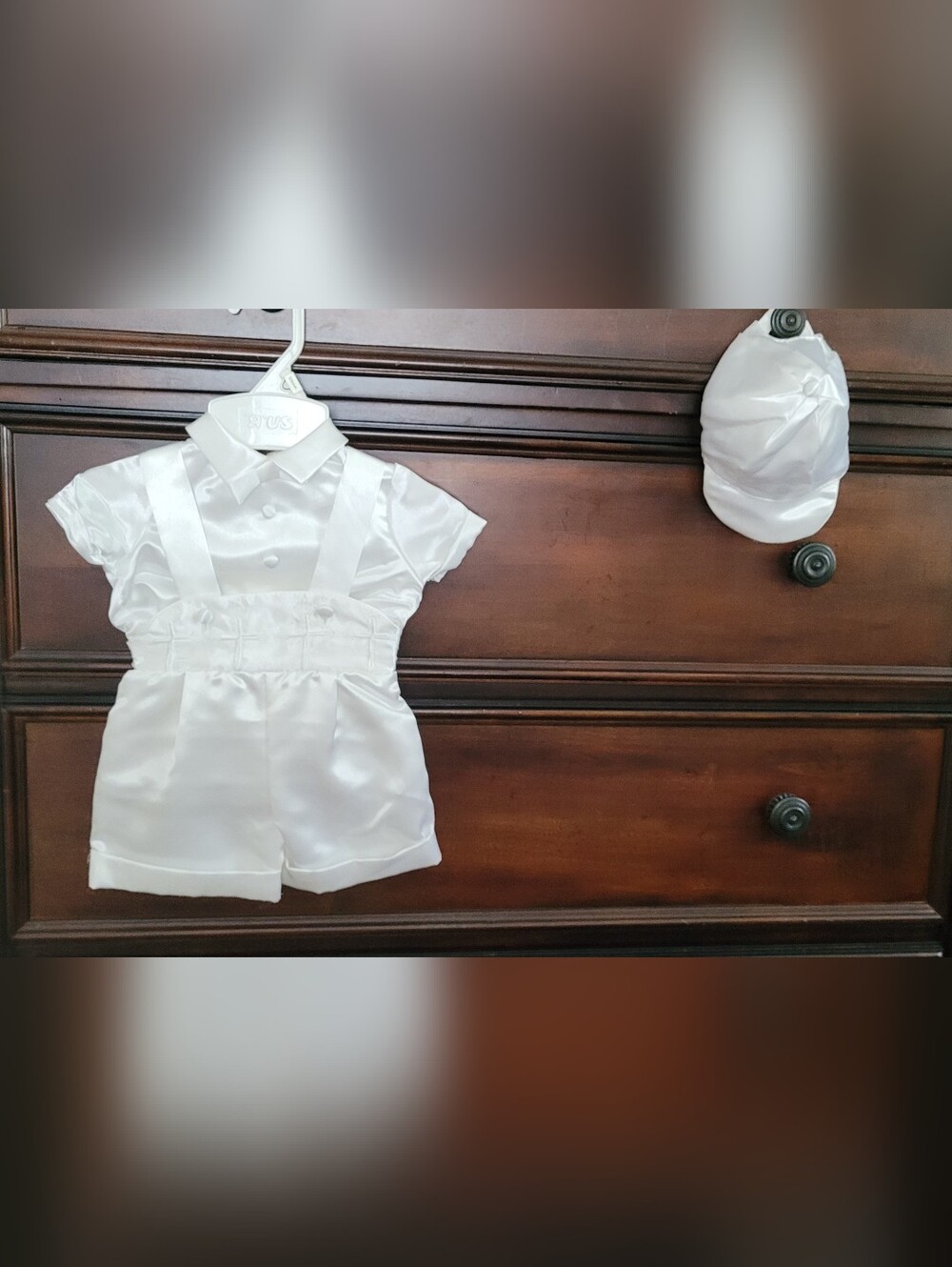 Elegant White Baby Boys' Baptism Romper with Cap